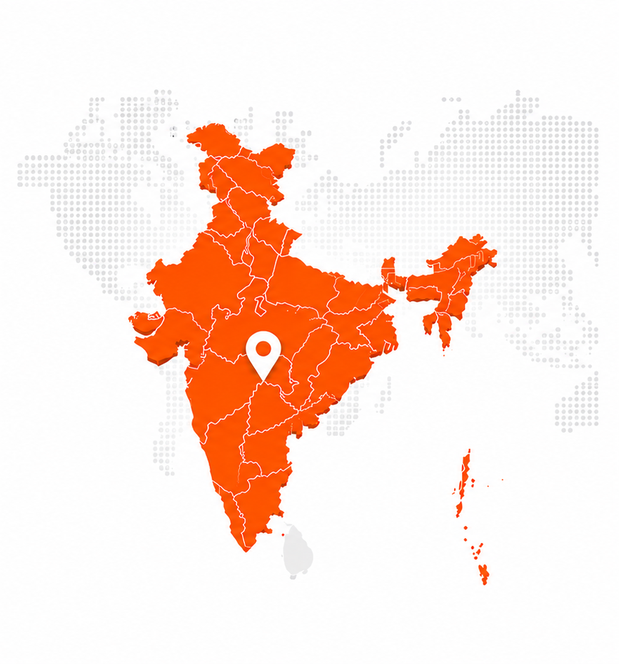 Map highlighting India coverage